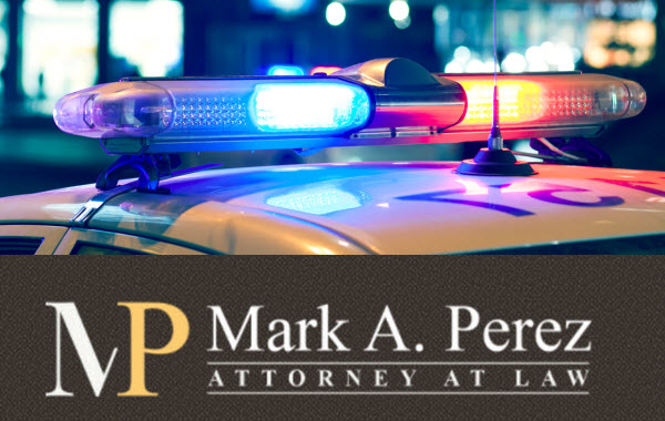 police lights and mark a perez logo